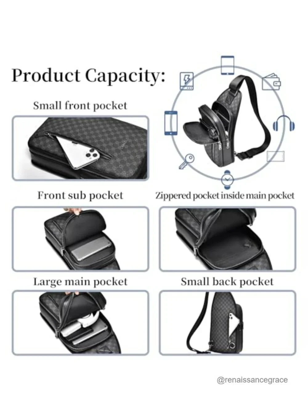 Men's PU Leather Sling Backpack Crossbody Shoulder Bag Travel Hiking